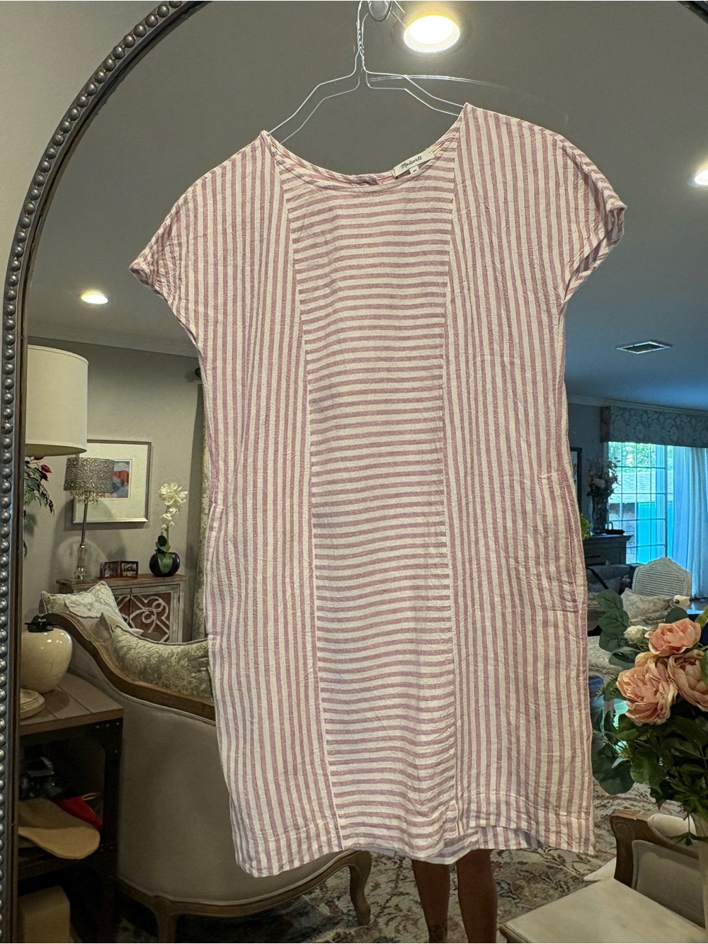 Madewell Pink & White Striped Mini Shift Dress